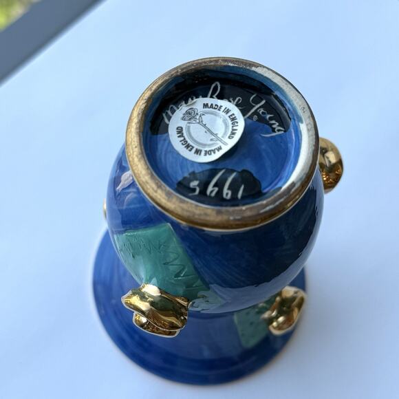 Mary Rose Young Studio Pottery Blue And Green Gold Rose Floral Vase Signed 1995 - Picture 10 of 10